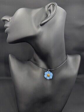Blue Daisy Pendant Necklace
